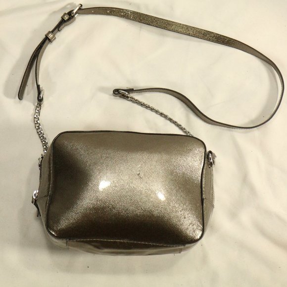 a new day Handbags - A NEW DAY Shiny Metallic Silver Patent Crossbody Camera Bag Purse
